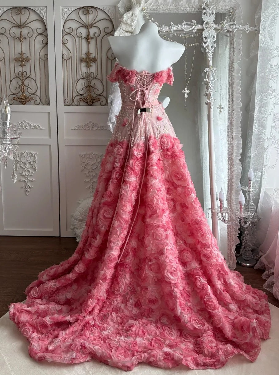 Charming Prom Dress A Line Off Shoulder Floral Gala Dress Evening Dress Formal Gown      D5404