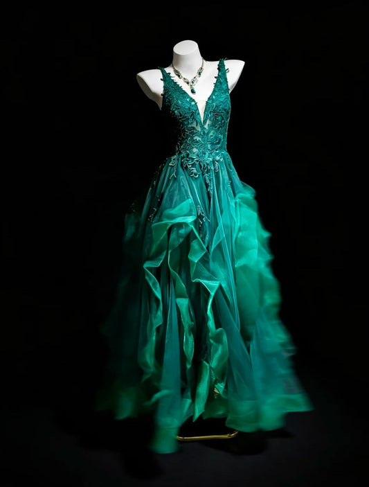 Pretty Ball Gown Dark Green Spgahtti Straps Pleated Tulle Evening Dress Quniceanera Dress Birthday Prom Gown       D5405