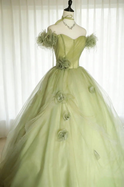 Pretty Ball Gown Sweetheart Tulle Pleated Flower Evening Dress Quniceanera Dress Birthday Prom Gown       D5410