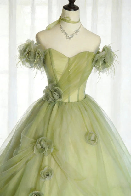 Pretty Ball Gown Sweetheart Tulle Pleated Flower Evening Dress Quniceanera Dress Birthday Prom Gown       D5410