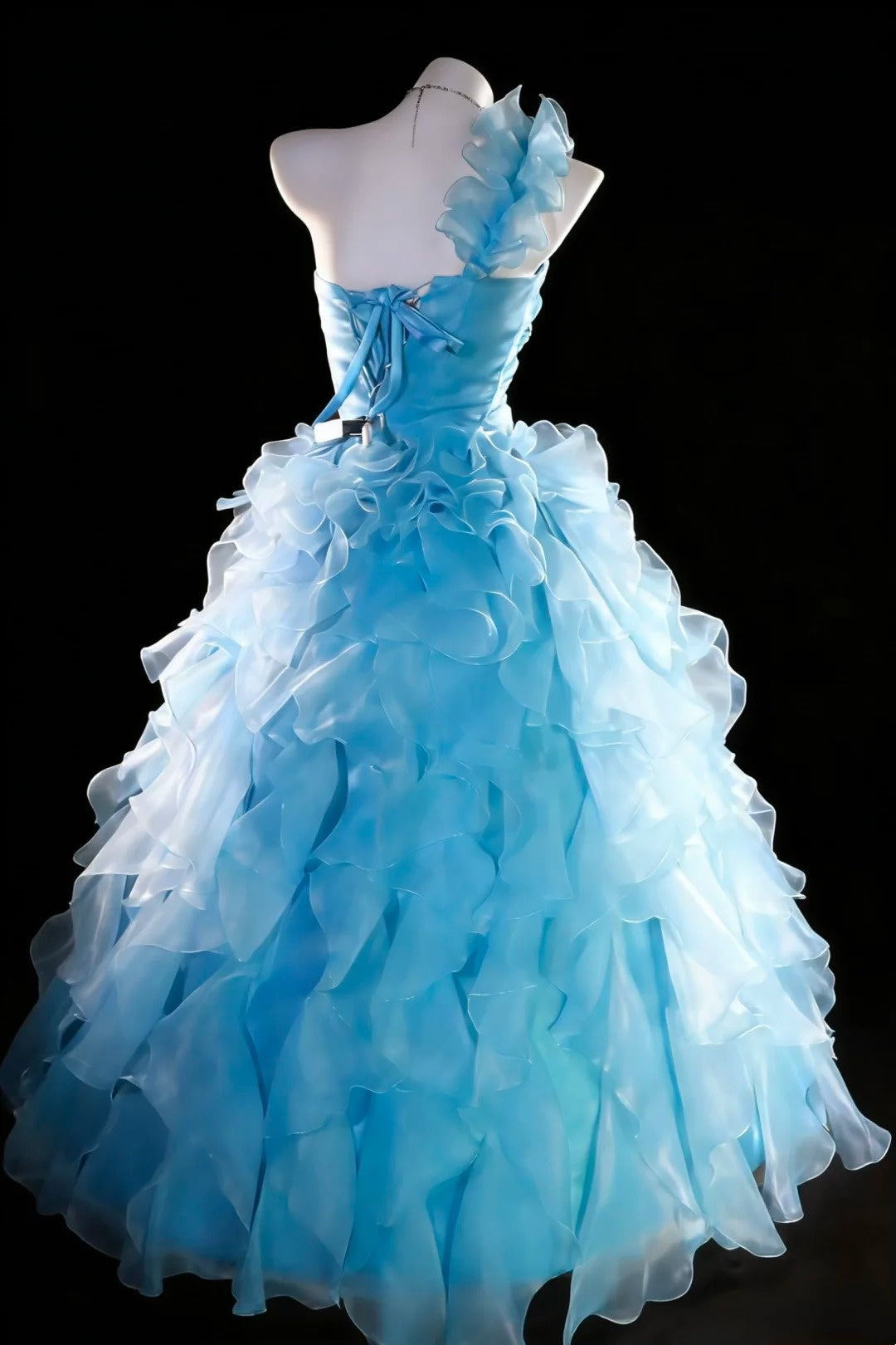 Chic Ball Gown One Shoulder Ruffle Evening Dress Sweet 16th Dress Birthday Prom Gown       D5411