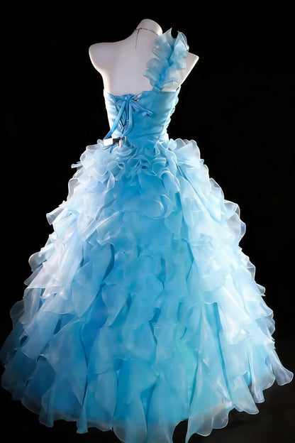 Chic Ball Gown One Shoulder Ruffle Evening Dress Sweet 16th Dress Birthday Prom Gown       D5411