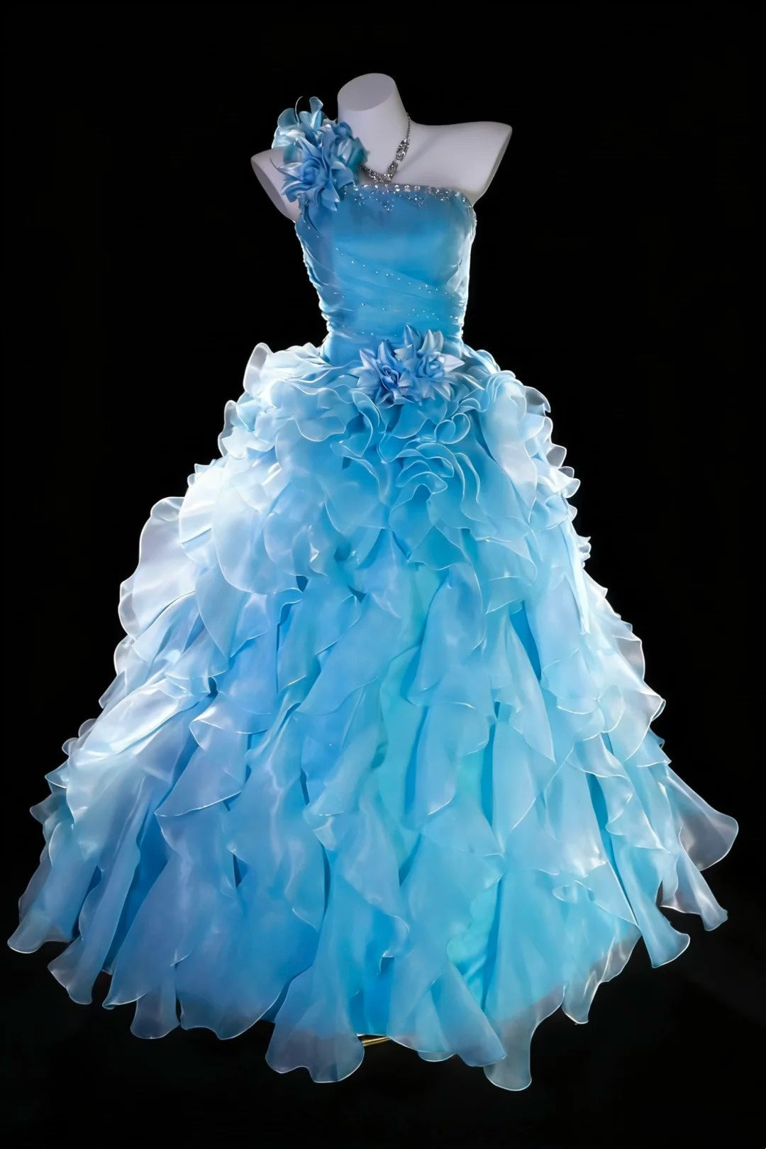 Chic Ball Gown One Shoulder Ruffle Evening Dress Sweet 16th Dress Birthday Prom Gown       D5411