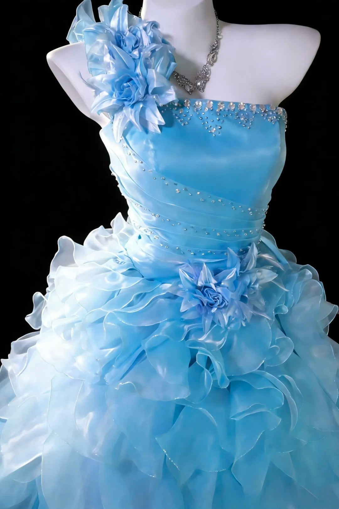 Chic Ball Gown One Shoulder Ruffle Evening Dress Sweet 16th Dress Birthday Prom Gown       D5411