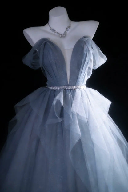 Stunning Ball Gown Off Shoulder Pleated Tulle Evening Dress Sweet 16th Dress Birthday Prom Gown       D5414