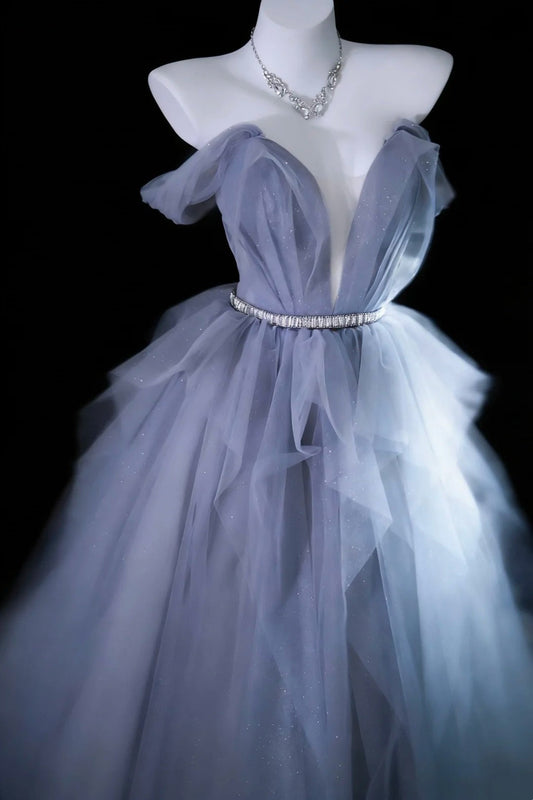 Stunning Ball Gown Off Shoulder Pleated Tulle Evening Dress Sweet 16th Dress Birthday Prom Gown       D5414