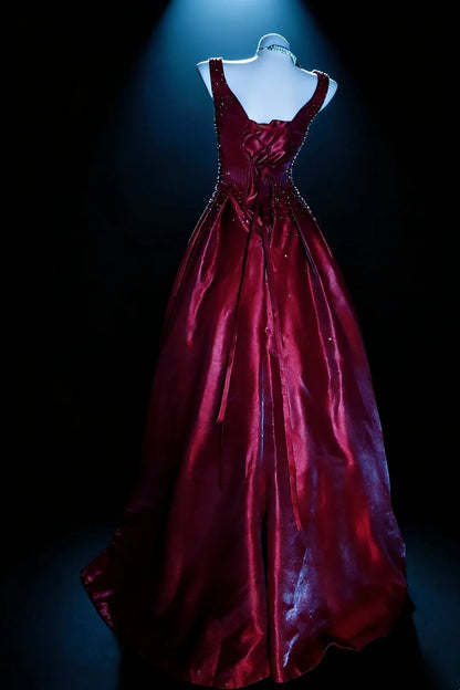 Stunning Ball Gown Wine Red Straps Pleated Evening Dress Sweet 16th Dress Birthday Prom Gown       D5415