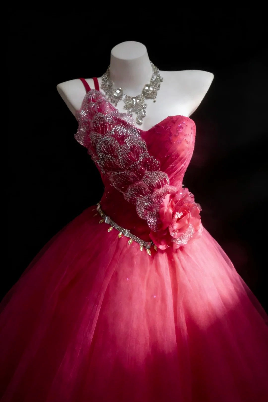 Stunning Ball Gown One Shoulder Pleated Tulle Evening Dress Quinceanera Dress Birthday Prom Gown       D5422