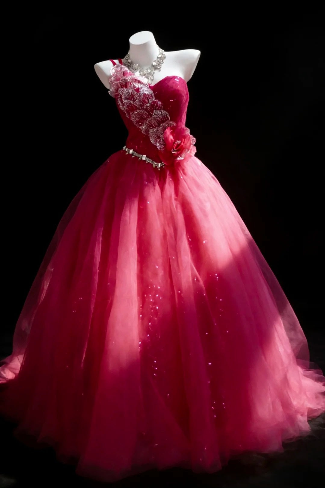 Stunning Ball Gown One Shoulder Pleated Tulle Evening Dress Quinceanera Dress Birthday Prom Gown       D5422