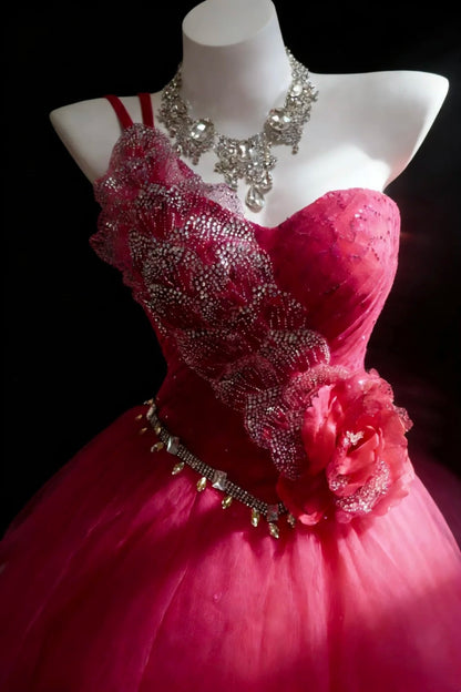 Stunning Ball Gown One Shoulder Pleated Tulle Evening Dress Quinceanera Dress Birthday Prom Gown       D5422