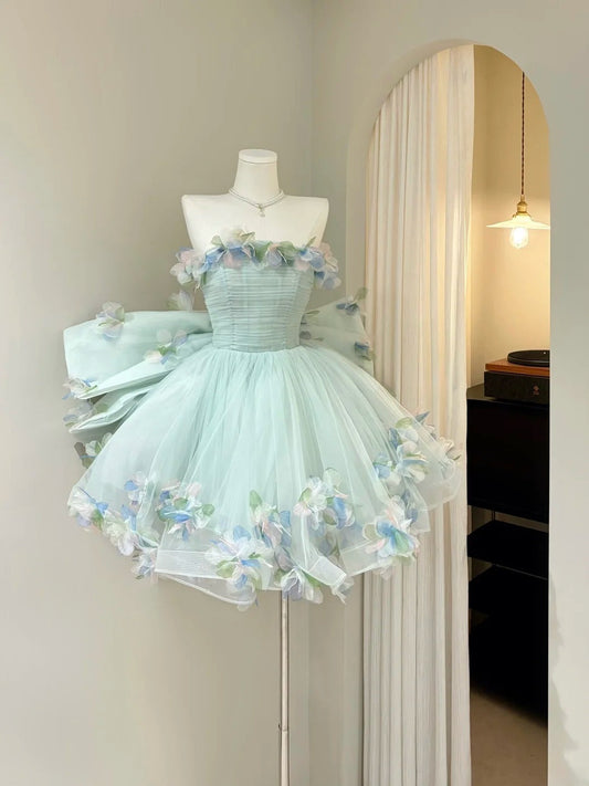 New Arrival Homecoming Dress Strapless Pleated Tulle Short Prom Dress Back to School Outfits Party Dress  D5423
