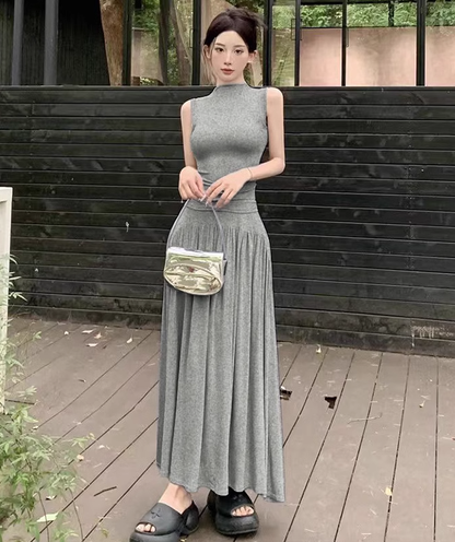 Maillard outfit suit, mature style, fashionable and stylish sleeveless top and skirt, two-piece suit R0481