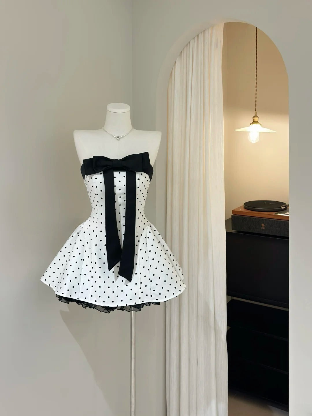 Pretty Homecoming Dress Strapless Polka Dot Short Prom Dress Back to School Outfits Cocktail Dress  D5433
