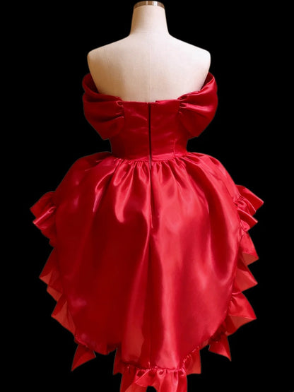 Charming Homecoming Dress Red Off Shoulder Pleated Short Prom Dress Back to School Outfits Party Dress  D5444