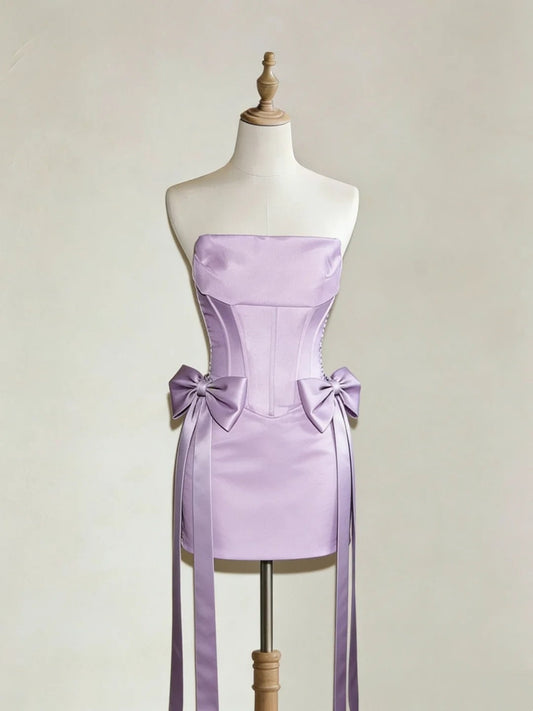 Chic Homecoming Dress Lilac Strapless Sheath Short Prom Dress Back to School Outfits Party Dress  D5445