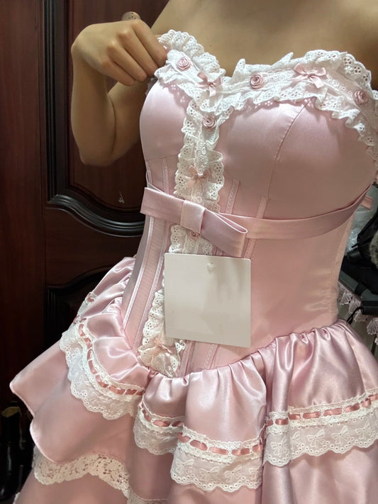 Sweet Homecoming Dress Pink Sweetheart Lace Short Prom Dress Back to School Outfits Party Dress  D5452