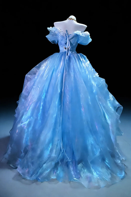 Charming Prom Dress Light Blue Off Shoulder Pleated Gala Dress Evening Dress Formal Gown      D5458