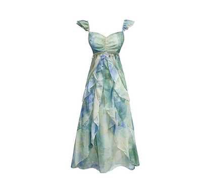 Holiday irregular suspender dress 2025 new ruffle design slim temperament long skirt R0056