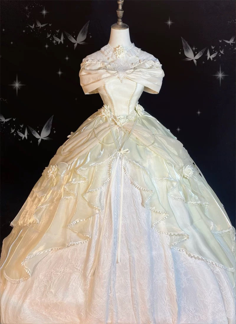 Pretty Ball Gown Sweetheart Satin Short Sleeves Long Evening Gown Prom Dresses