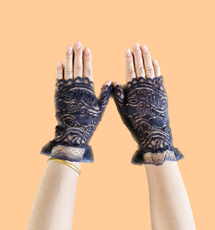 Summer lace gloves fingerless thin half gloves summer breathable sunscreen fingerless short     S6277