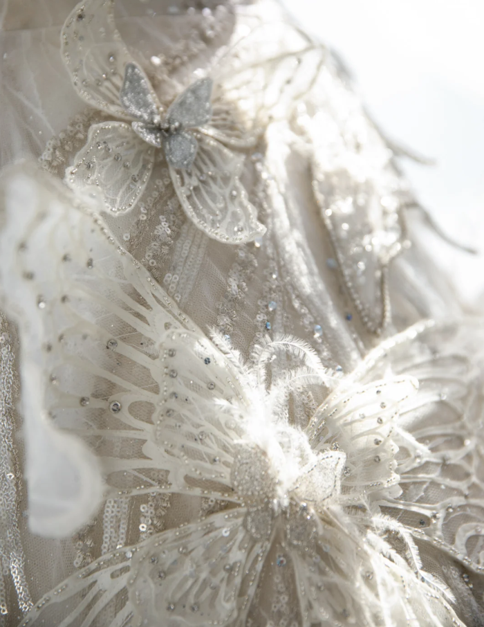 Glitter Strapless Tulle Sequin Beaded Long Birthday Prom Dress Party Dress With 3D Butterflies SP1513