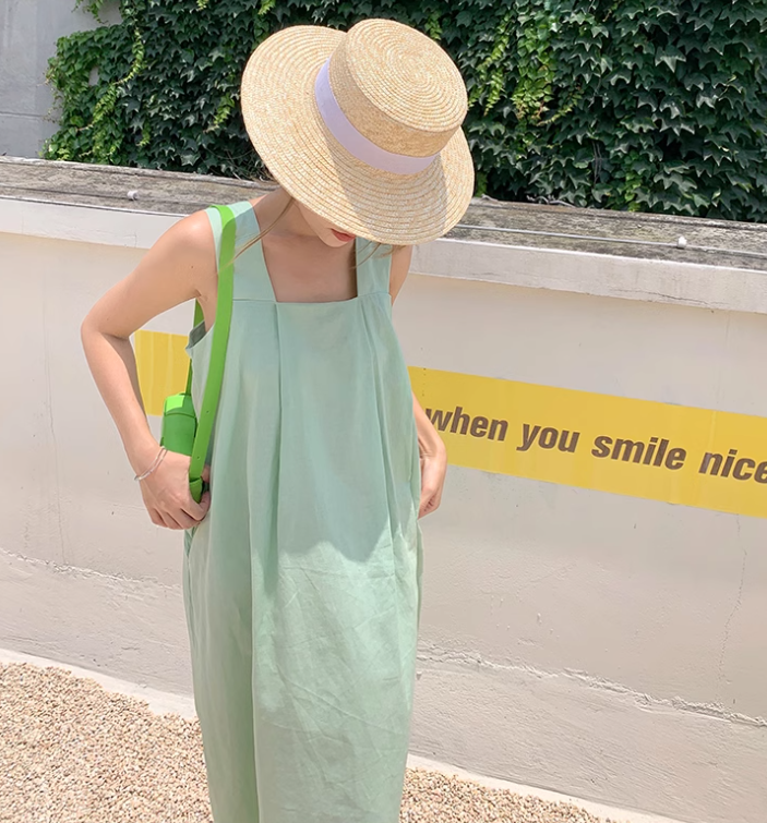 French cotton and linen suspender dress holiday seaside skirt travel long skirt suspender skirt R0195