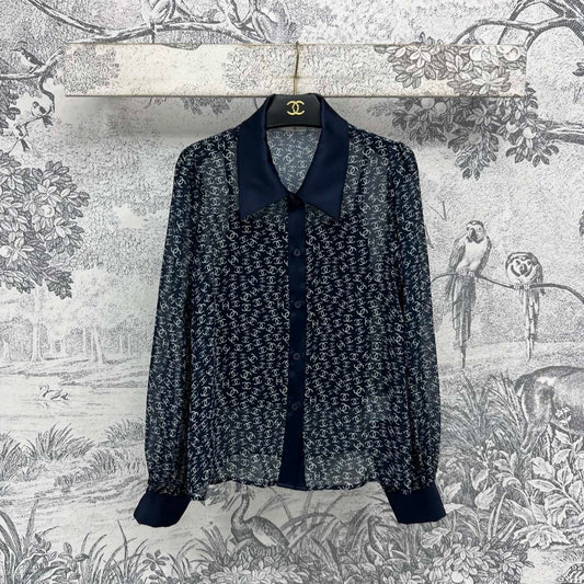CC 25 Full-printed Logo Two-piece Shirt Dark Blue Polyester Fiber
