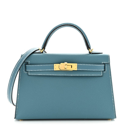 Epsom Mini Kelly Sellier 20 New Blue Jean