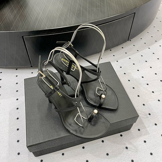 SL LINDEN HEELED SANDALS BLACK CALFSKIN