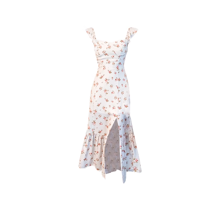 French tea dress 2025 new temperament floral dress holiday slit chiffon suspender dress R0054