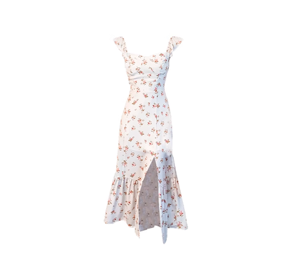 French tea dress 2025 new temperament floral dress holiday slit chiffon suspender dress R0054