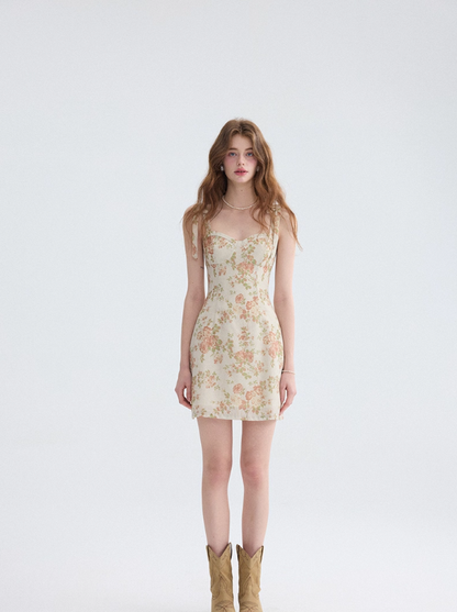 French floral suspender skirt short dress holiday wear short skirt petite skirt women summer R3491