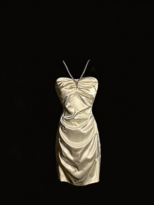 Elegant Homecoming Dress Halter Pleated Back to School Outfits Party Dress  D6543