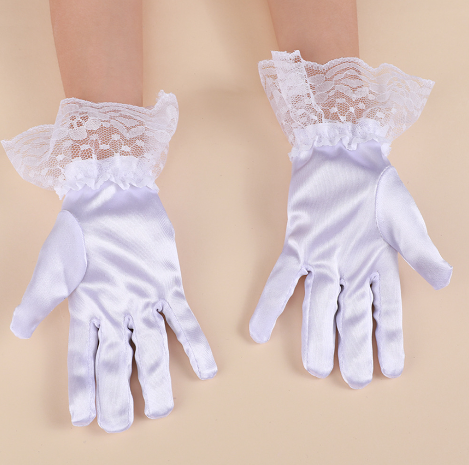 Children's bow gloves bride wedding flower girl lace lace satin student performance dress gloves     S6270