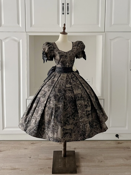 Unique Satin Print Floral Midi A Line Birthday Outfits Formal Homecoming Dress Y9220