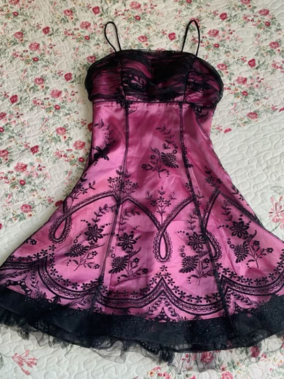 Vintage Spaghetti Straps Hot Pink A Line Short Homecoming Dress Cocktail Dress D714