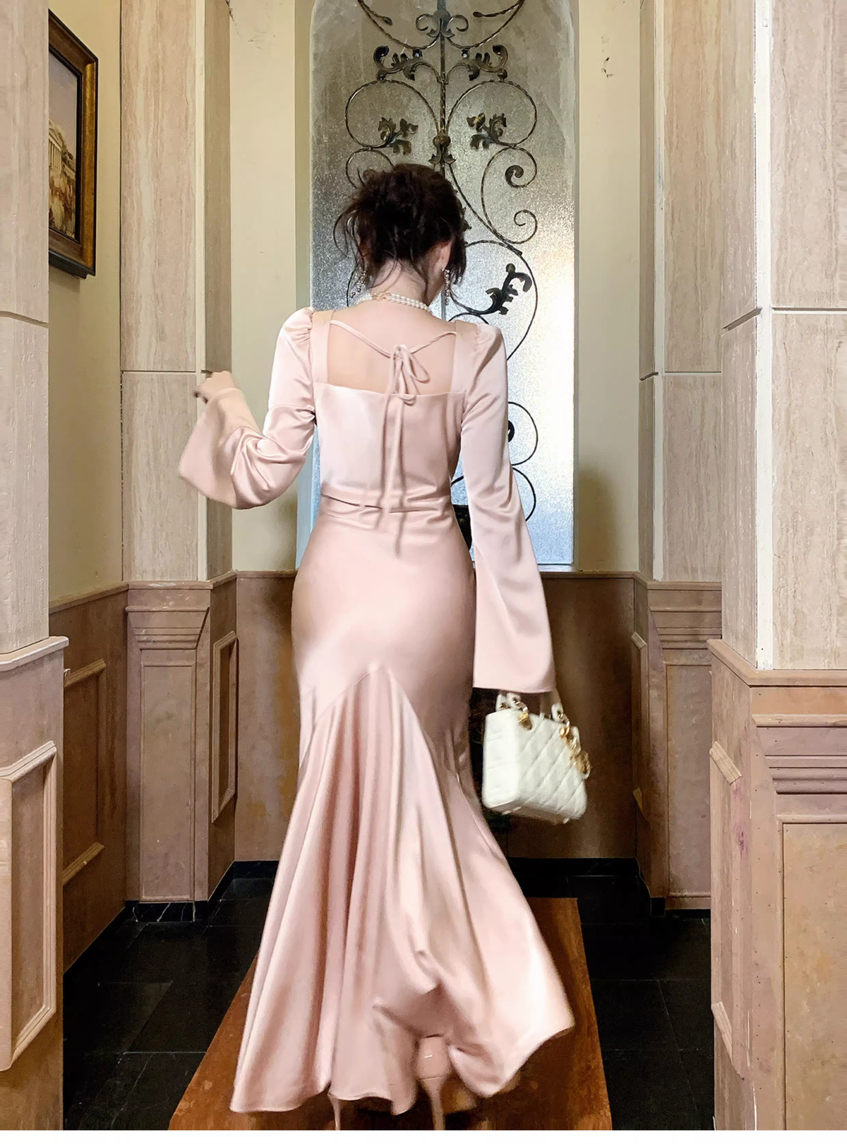 Sweet Pink Satin Mermaid Long Wedding Guest Dress Formal Evening Dress Prom Gown SP1649