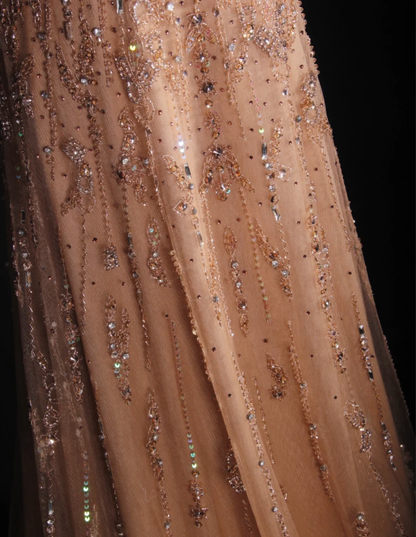 Luxury Champagne One Shoulder Tulle Sequin Beaded Mermaid Long Evening Dress 18th Birthday Outfits D2286