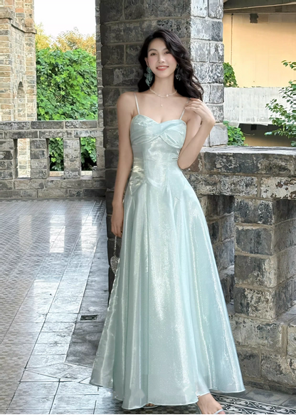 Shiny Blue Organza A Line Long Birthday Party Dress 20th Birthday Outfits SP2012