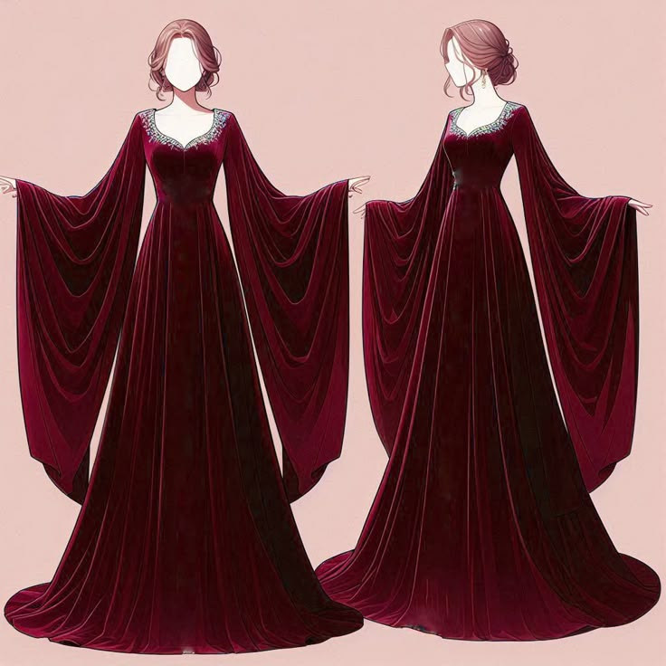 Elegant Burgundy Long Sleeves A-Line Velvet Long Formal Evening Dress, D934