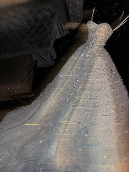 White halter-neck rhinestone-embellished long ball gown/bridal dress R8766