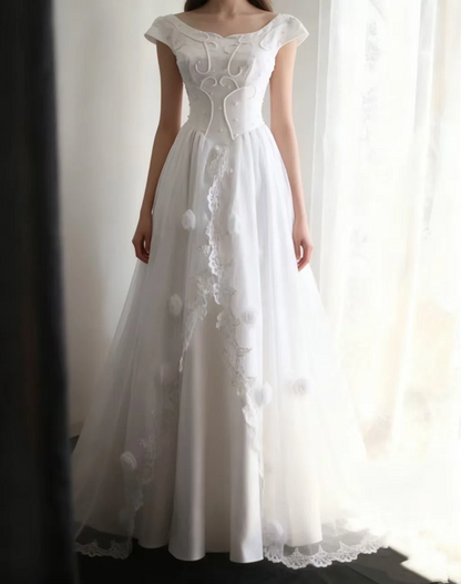 White fitted long ball gown with beaded details exudes elegance R6690