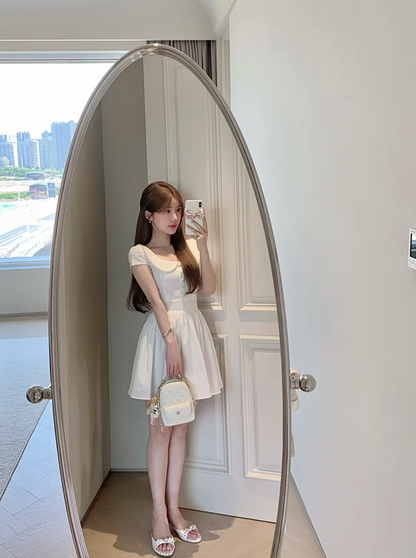 White baby doll collar slim waist A-line cute short skirt R5033
