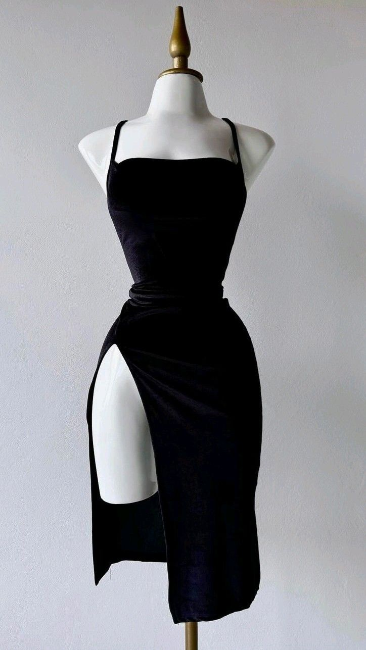 Sexy Black Straps Split Velvet Midi Length Party Dresses Cocktail Dresses, D1220