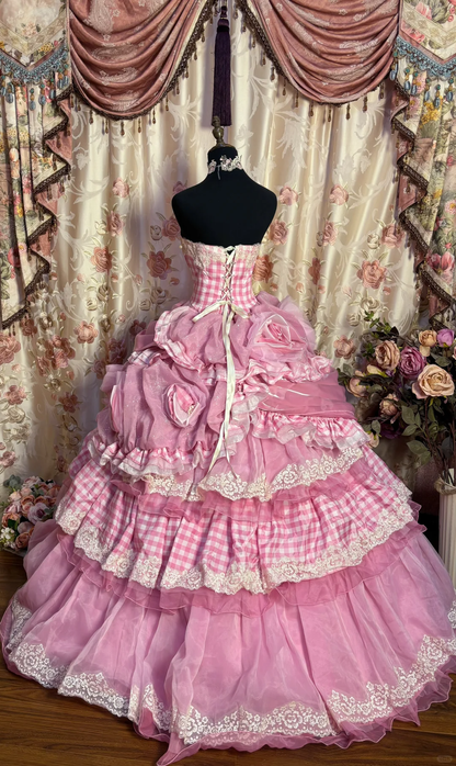 Pink Strapless A-Line Ruffles Layered Quinceanera Dress Lovely Birthday Ball Gown, D837