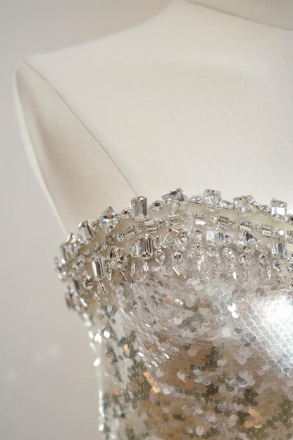 Silver strapless fitted long ball gown, bridal dress R8521