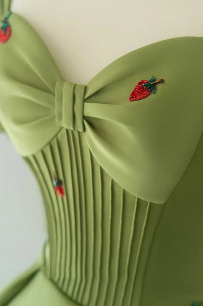 Cute strawberry long prom dress green evening gown M5324