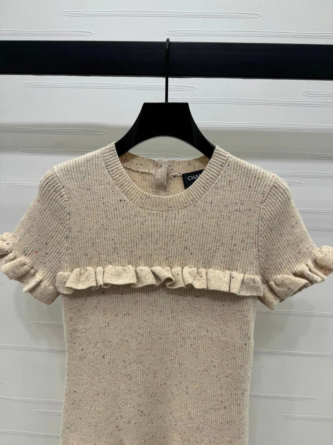 CHANEL SHORT-SLEEVE KNIT DRESS WITH RUFFLED TRIMS 274885