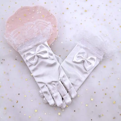 Girls Gloves Lace Bow Satin Elastic Children Flower Girl Dress Performance Dance Etiquette     S6246