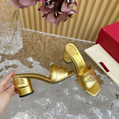 High Heel 70 Mule Sandal The Bold Edition Vlogo Square Toe Gold